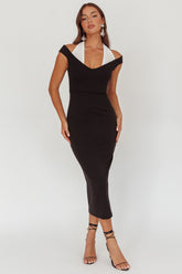 Tyla Contrast Mesh Halter Midi Dress Black